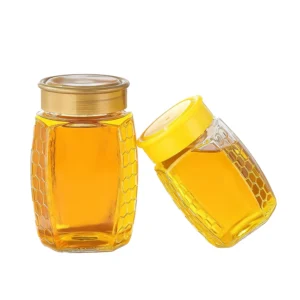 hexagon glass honey jar
