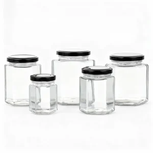 hexagonal honey jam jar