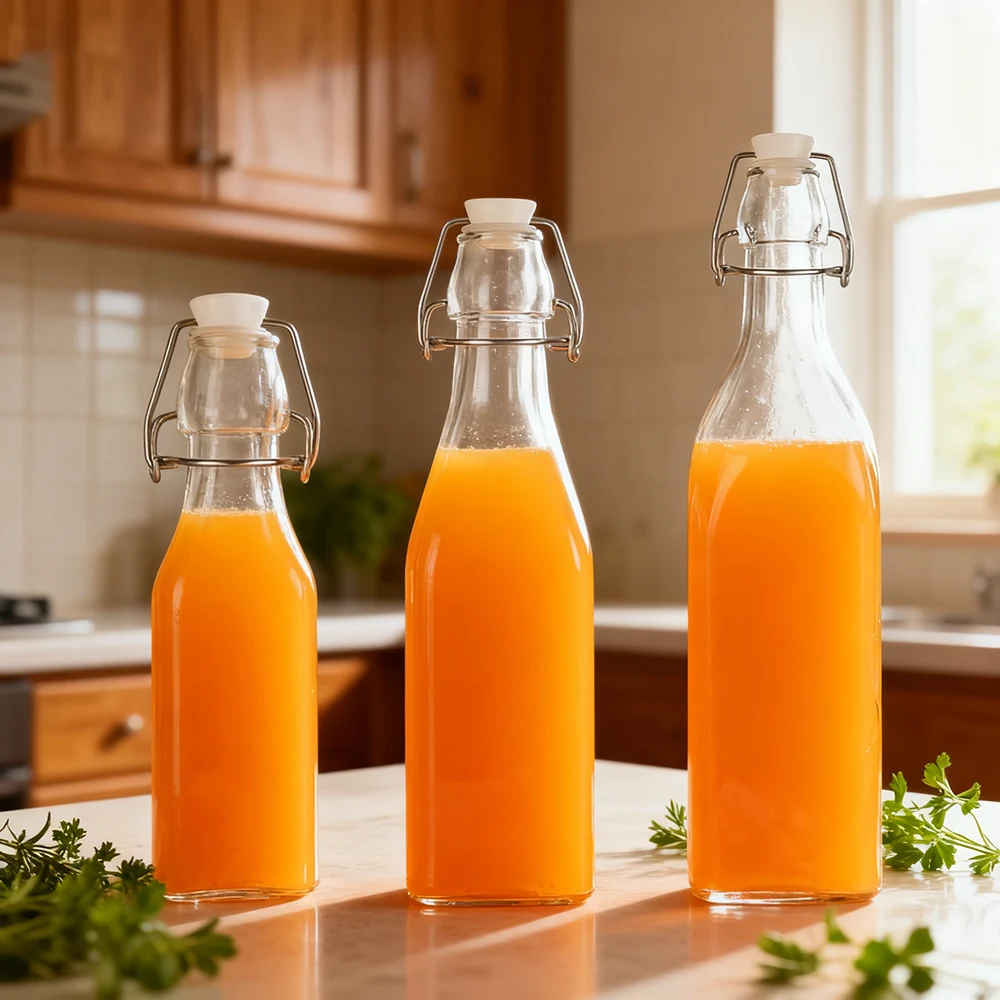 clear square glass bottle with swing top